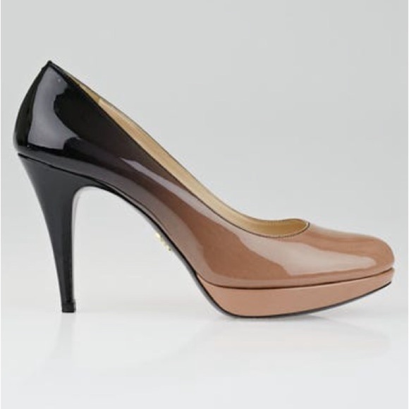 Prada Beige/Black Degrade Patent Leather Platform Pumps Size 8.5/39 - Picture 2 of 12